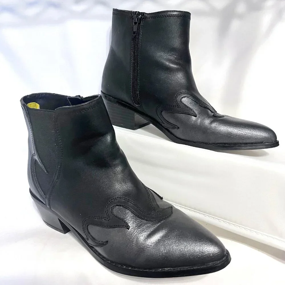 BCBG Girls-Girls Sz. 3M Black/Metallic Ankle Western/Cowgirl Boots-Leather-Fire